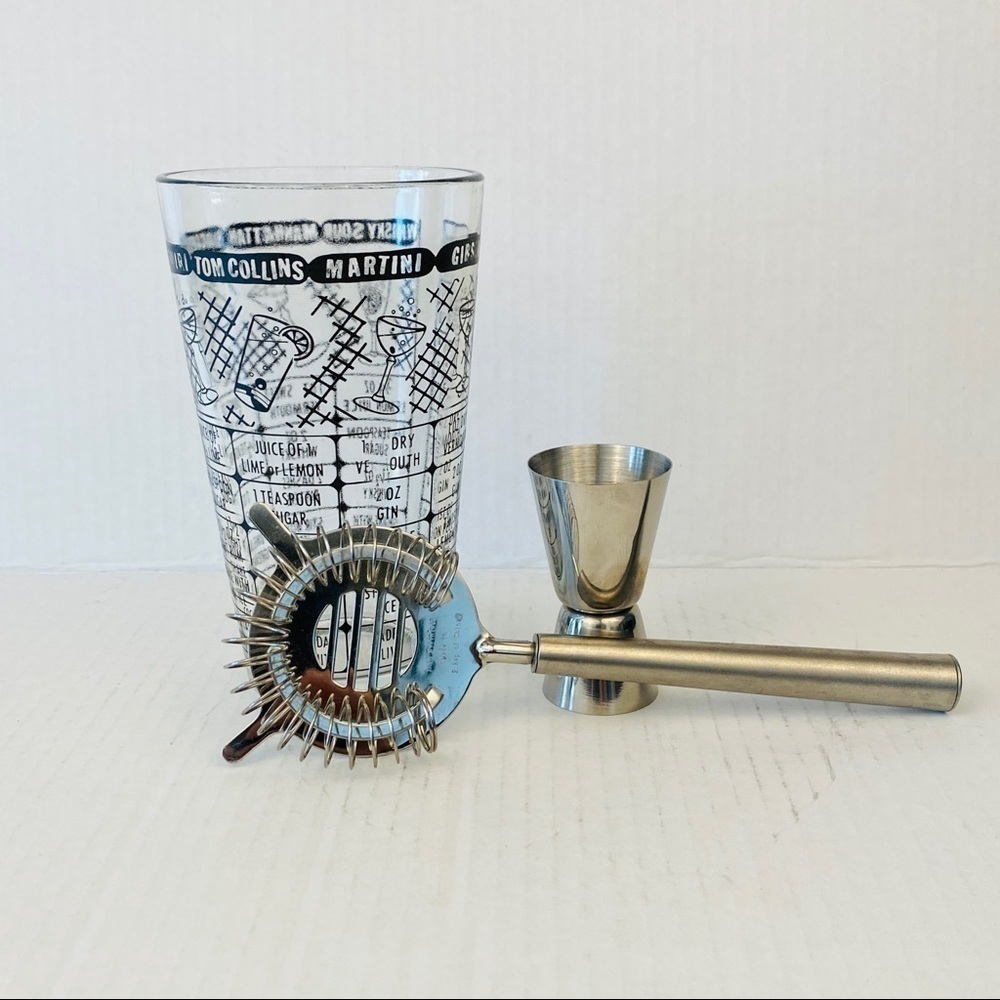 Cocktail set recipe glass MCM jigger strainer recipes drinks bar accessory’s